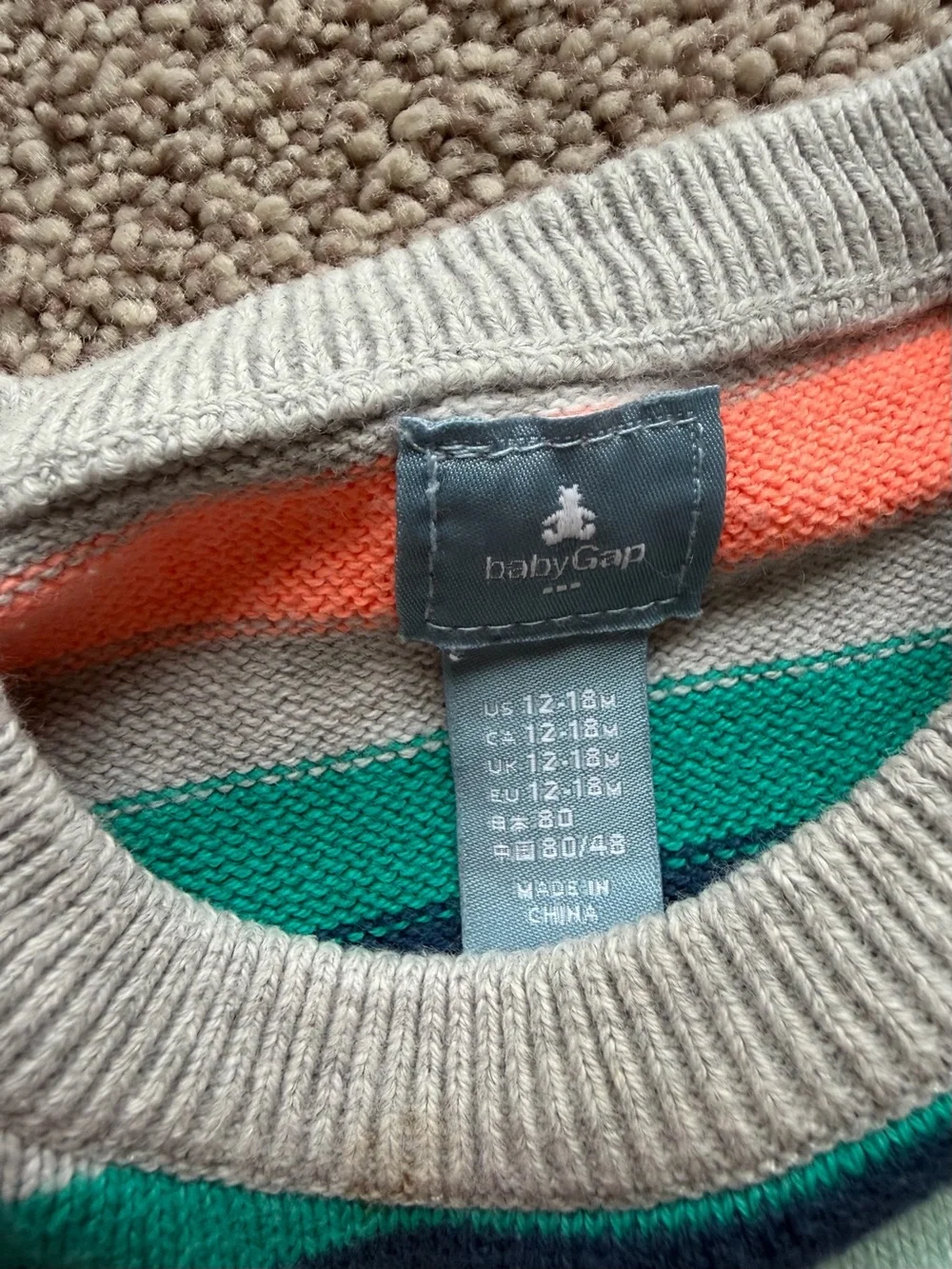 GAP Gray Sweater with Bright Multicolor Stripes